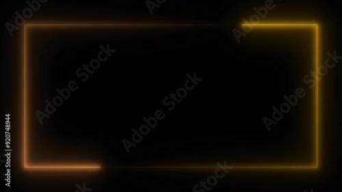 gold orange rectangle lighting neon on black , animated energy background wave overlay effect seamless loop motion animation horizontal for screen or desktop