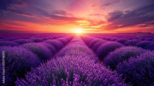 Stunning Sunset Over Lavender Fields: A Tranquil Nature Poster Perfect for Home Decor and Serenity in Your Space