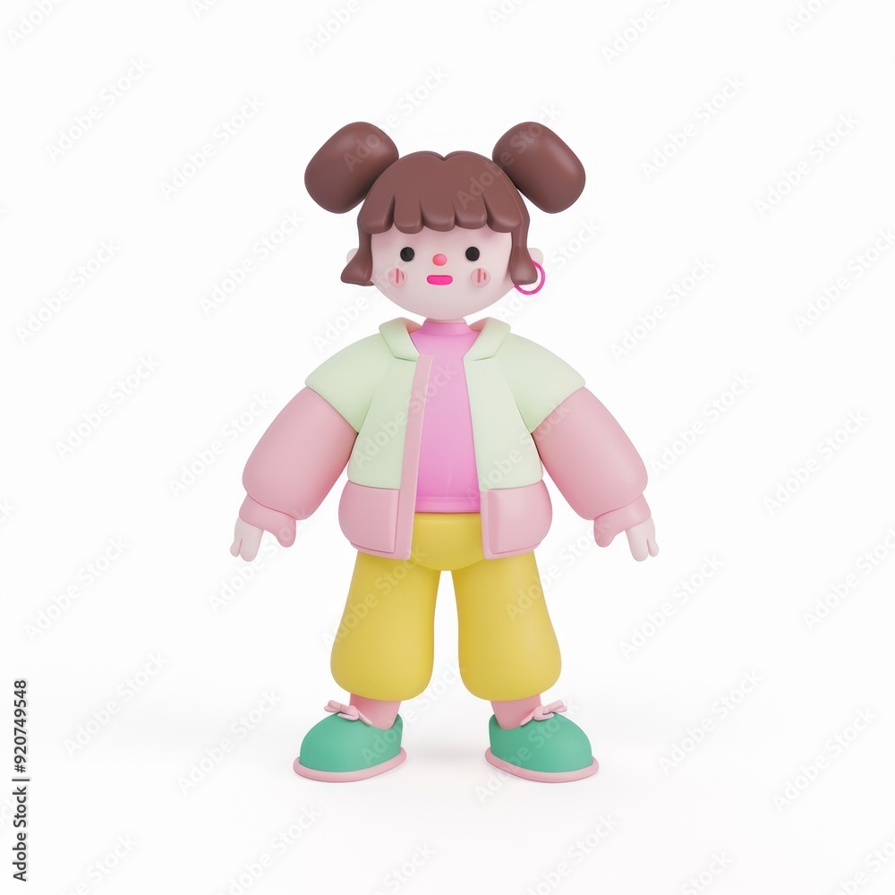 Character girl in a tracksuit in 3D style on a white background
Character girl in a tracksuit in 3D style on a white background