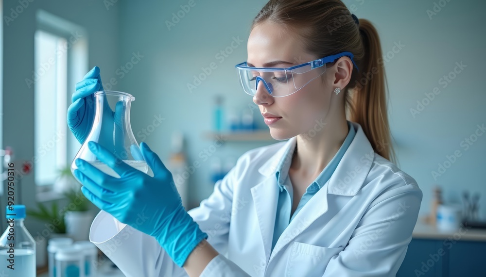 Focused scientist performing a precise experiment Focused scientist performing a precise experiment