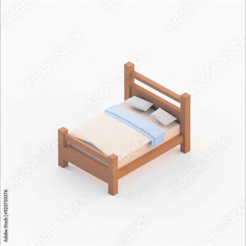 bed in 3D style on a white background 