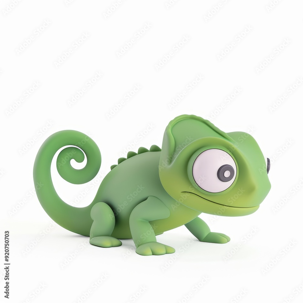 Green chameleon character in 3D style on a white background
Green chameleon character in 3D style on a white background