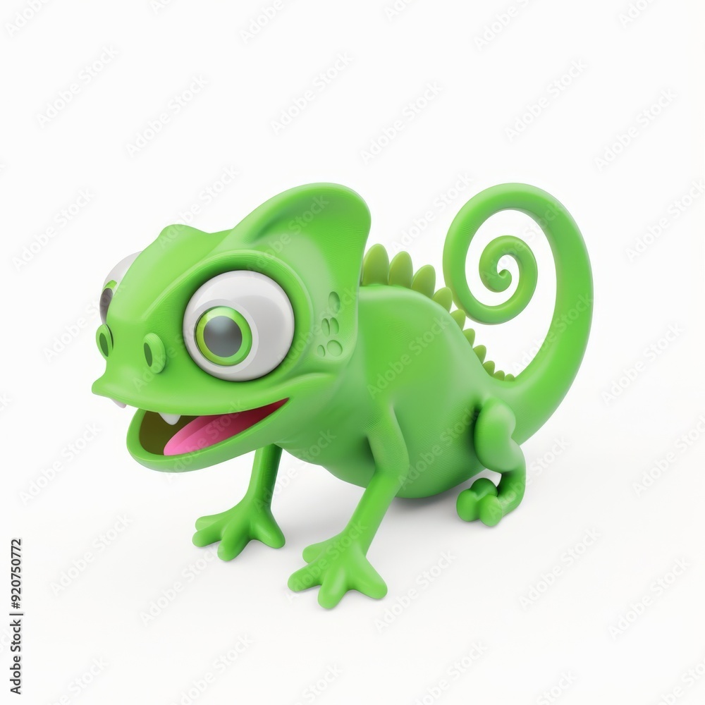 Obraz premium Green chameleon character in 3D style on a white background 