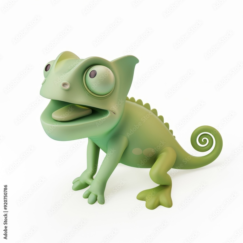 Fototapeta premium Green chameleon character in 3D style on a white background