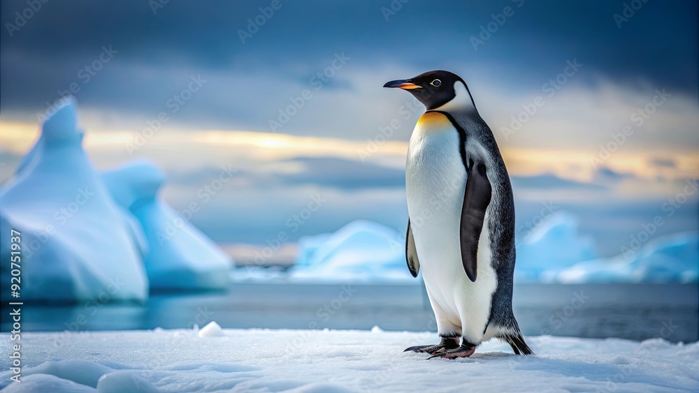 Obraz premium Penguin in its natural habitat of the polar regions, penguin, Arctic, Antarctica, wildlife, cold, icy, climate, snow, icebergs