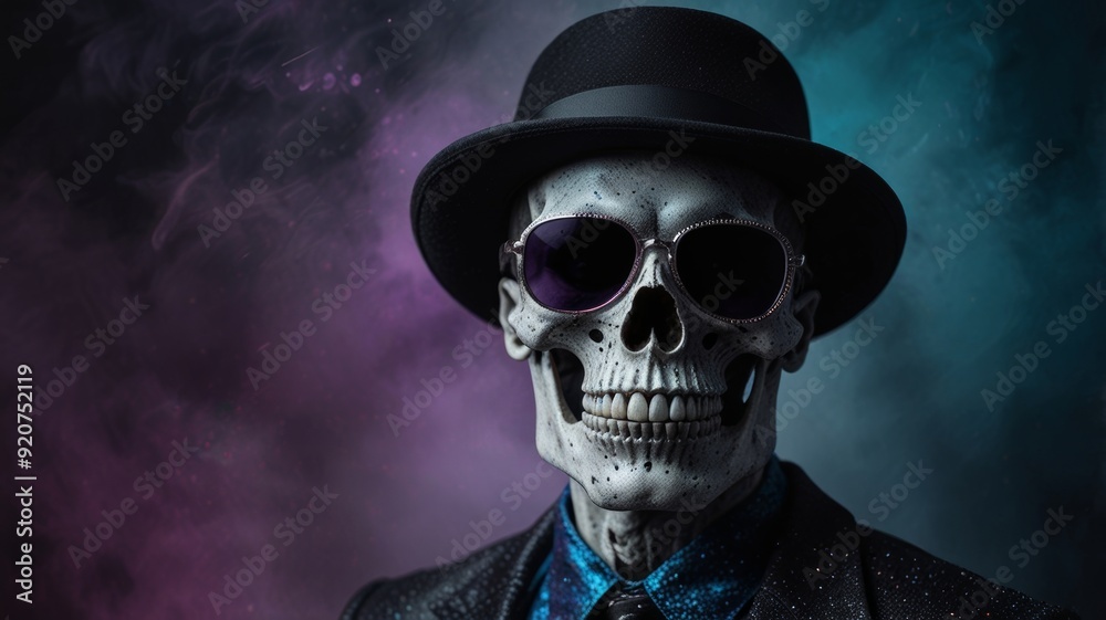 A stylish skull adorned with a top hat and sunglasses, exuding a unique blend of elegance and coolness. A stylish skull adorned with a top hat and sunglasses, exuding a unique blend of elegance and coolness.