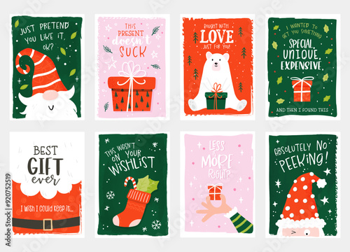 Cute hand drawn gift tags for Christmas, typographic designs and lovely illustrations - vector design