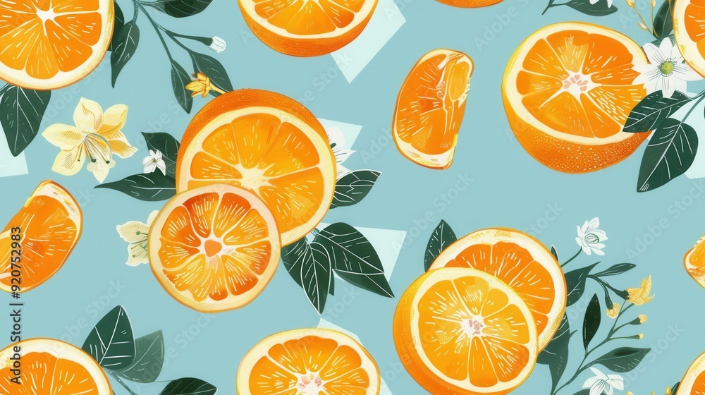Seamless repetitive background pattern of fresh orange fruit with leaf Seamless repetitive background pattern of fresh orange fruit with leaf