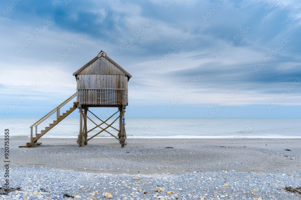 Cabines de bain multicolores alignées sur la plage déserte de Berck-plage au petit matin. Beautiful simple AI generated image in 4K, unique. Cabines de bain multicolores alignées sur la plage déserte de Berck-plage au petit matin. Beautiful simple AI generated image in 4K, unique.