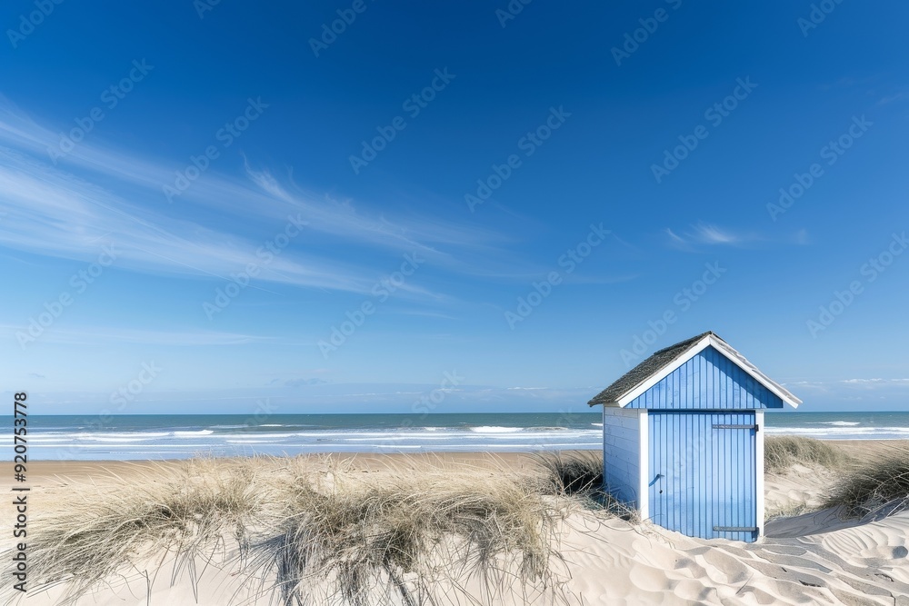 Cabines de bain multicolores alignées sur la plage déserte de Berck-plage au petit matin. Beautiful simple AI generated image in 4K, unique. Cabines de bain multicolores alignées sur la plage déserte de Berck-plage au petit matin. Beautiful simple AI generated image in 4K, unique.
