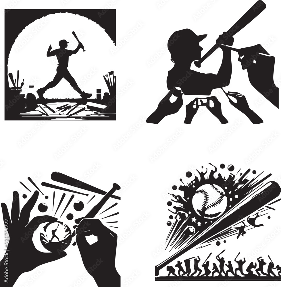 Obraz premium silhouette of clean vector Baseball bat set isolated on white background
