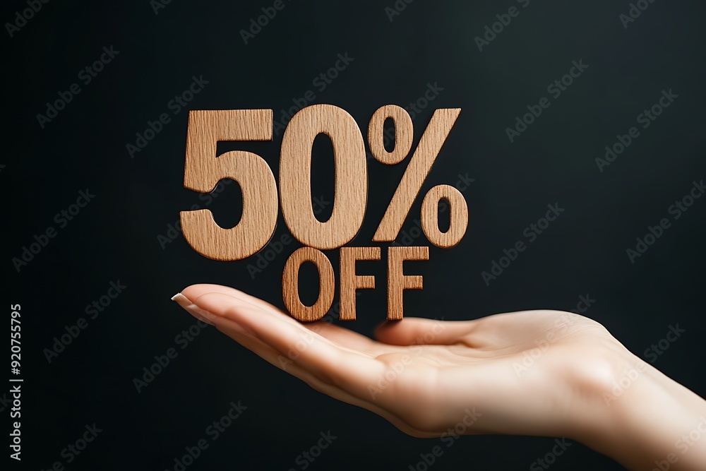 50 percent discount in the hands of a woman on a black background, sale and black friday concept, 50 % off sale store 50 percent discount in the hands of a woman on a black background, sale and black friday concept, 50 % off sale store