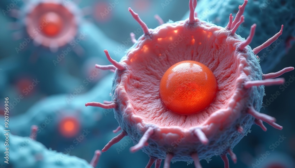 Vividly detailed 3D rendering of a virus particle Vividly detailed 3D rendering of a virus particle