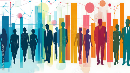 Labor Market Trends Shown by Employment Rates and Workforce Statistics - An illustration of employment rates and workforce statistics with accompanying graphs, depicting labor market trends. illustra