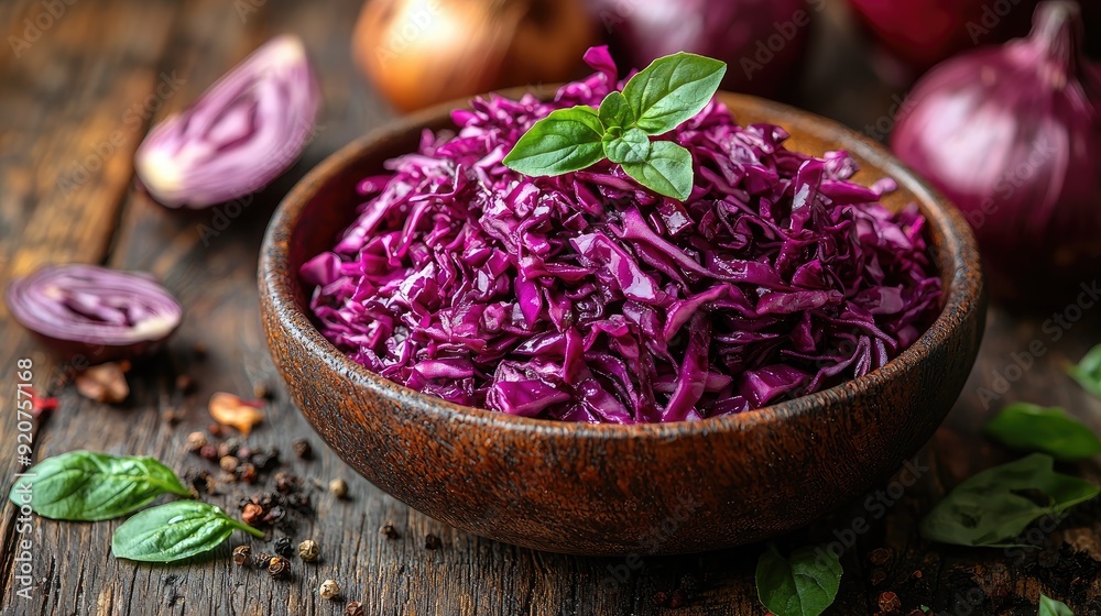 Crunchy shredded cabbage mixed with fresh greens for an appealing dish with a copy space image. Crunchy shredded cabbage mixed with fresh greens for an appealing dish with a copy space image.