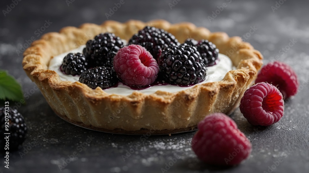 An intricate tart filled with wild black raspberries and a layer of creamy tangy goat cheese. An intricate tart filled with wild black raspberries and a layer of creamy tangy goat cheese.
