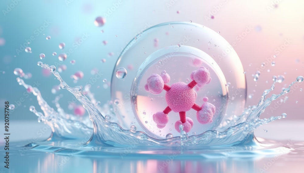 Fototapeta premium Ethereal Water Drop with Pink and Red Crystals