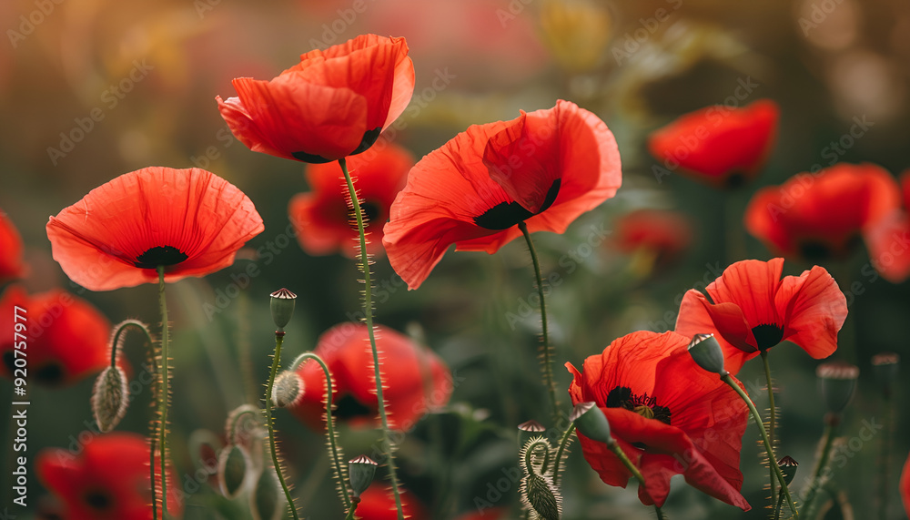 Obraz premium close up of red poppy flowers in a field