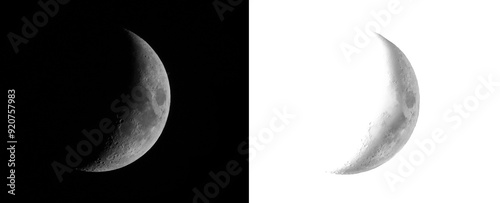 Crescent moon isolated on black and white, clipping path photo