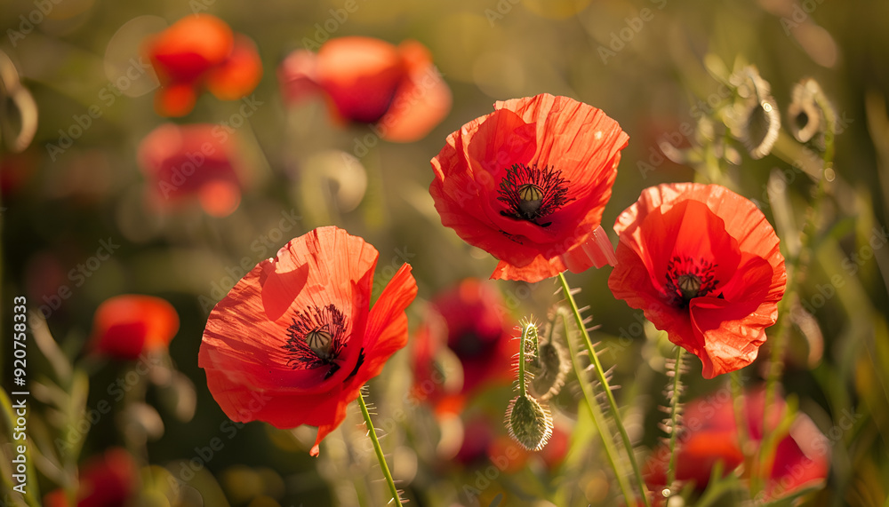 Obraz premium close up of red poppy flowers in a field