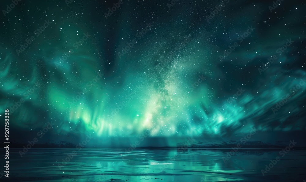 Fototapeta premium Aurora Borealis Illuminating the Night Sky. Stunning Northern Lights Landscape in the Arctic