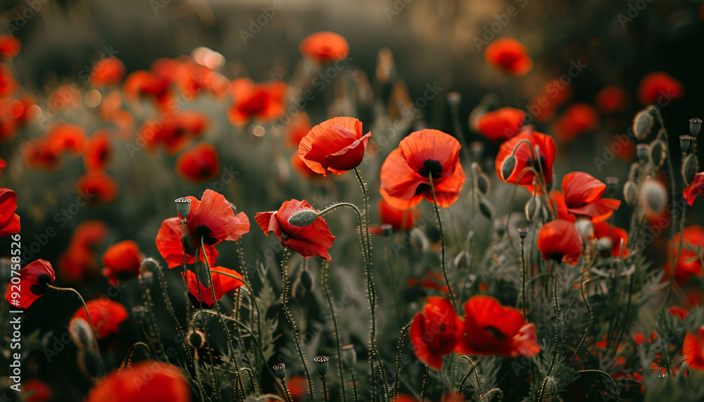 Obraz premium close up of red poppy flowers in a field