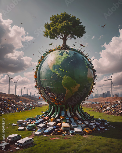 World Environment Day concept. Global warming and climate change concept. 3D rendering