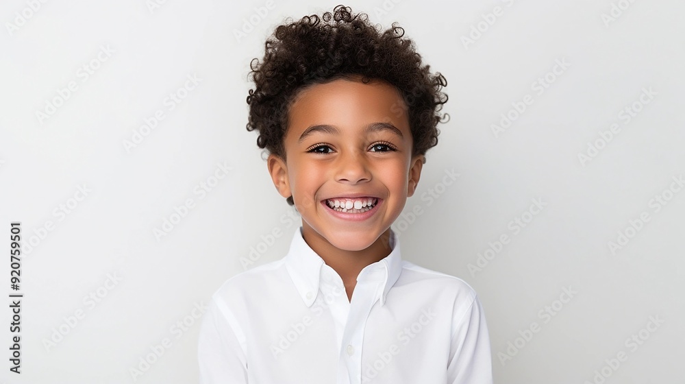 portrait of a cute smiling african american boy wearing a shirt. emotional portrait. on a white background portrait of a cute smiling african american boy wearing a shirt. emotional portrait. on a white background