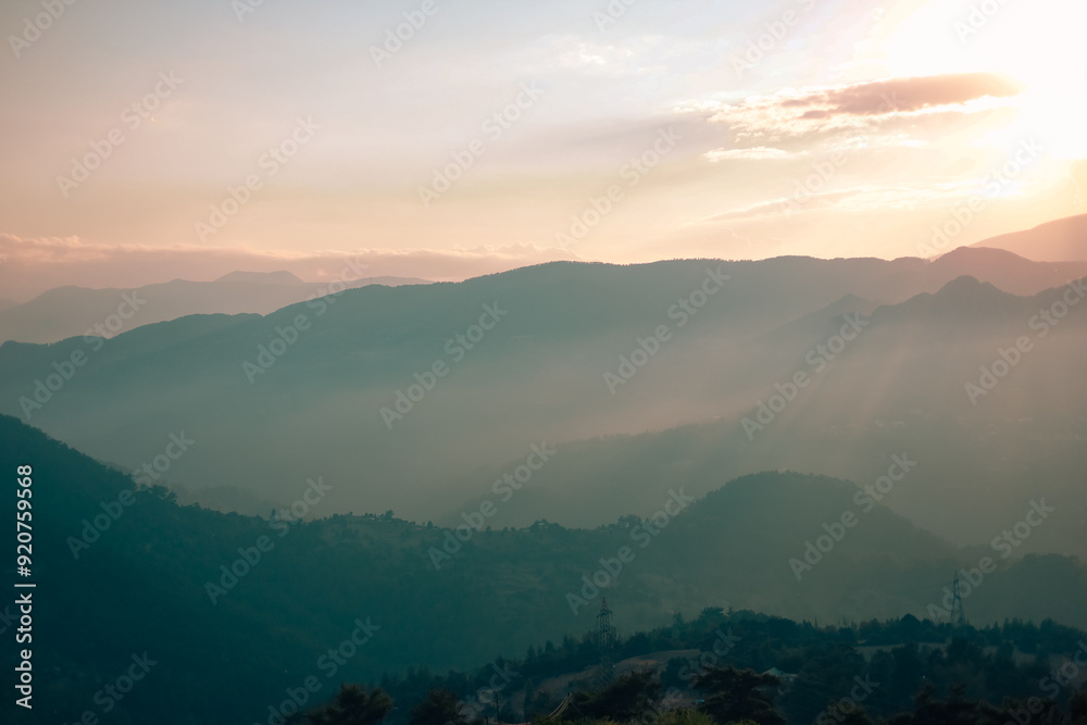 Smoky Sunset View from the Top of a Mountain Smoky Sunset View from the Top of a Mountain
