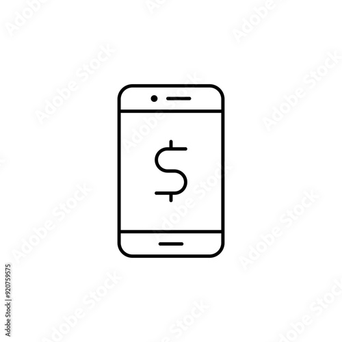 Modern Smartphone Icon with Dollar Sign for Mobile Payment, Online Transaction, Digital Wallet, E-Commerce, Financial Services, Minimalist Line Art Design, Mobile Banking App Symbol