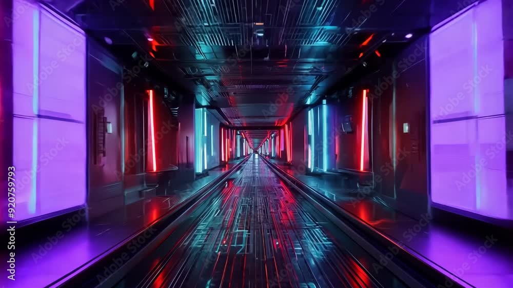 Endless Flight Through a Neon-Lit Futuristic Metal Corridor Endless Flight Through a Neon-Lit Futuristic Metal Corridor