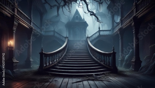 Inside a haunted house at night