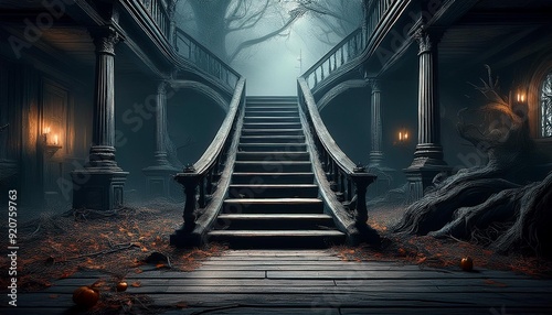 Inside a haunted house at night