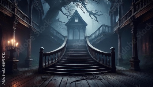 Inside a haunted house at night
