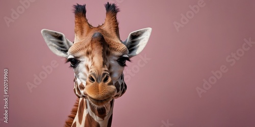 Head of a funny giraffe on a pink background. photo