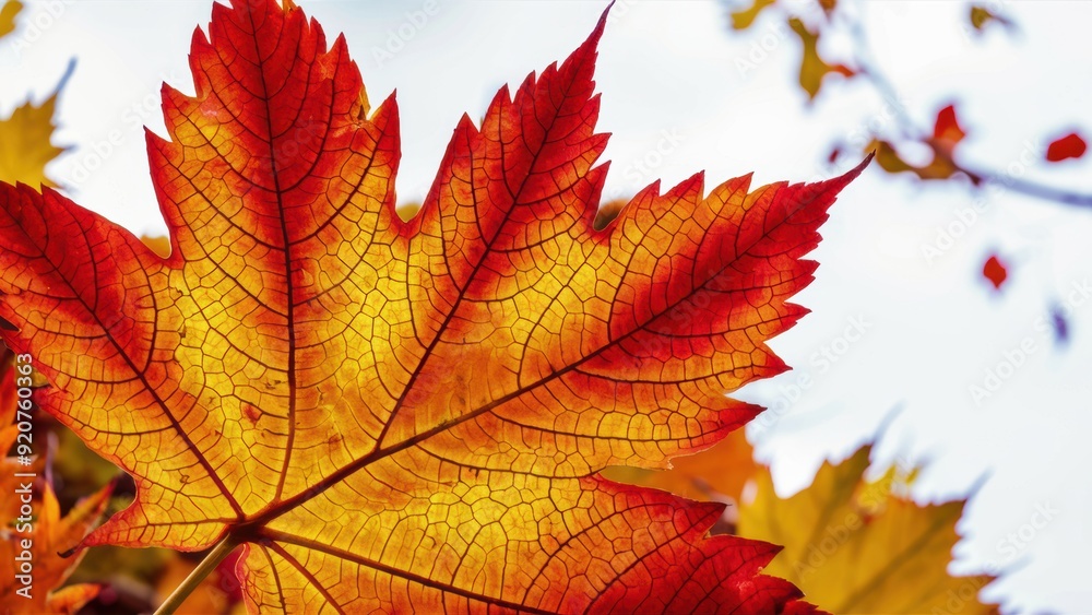 A close up of a leaf with red and yellow colors, AI A close up of a leaf with red and yellow colors, AI