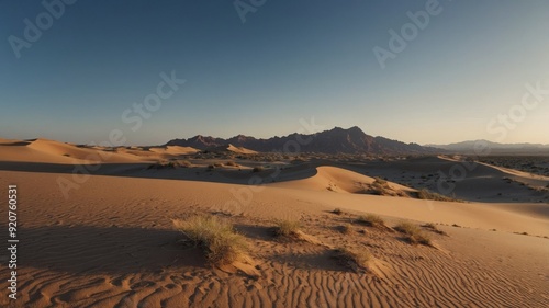 A serene desert l&scape using s& dunes & a clear sky. photo