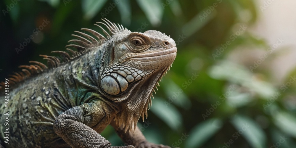 The iguana is doing his morning beauty routine Concept of trendy anthropomorphism. The iguana is doing his morning beauty routine Concept of trendy anthropomorphism.