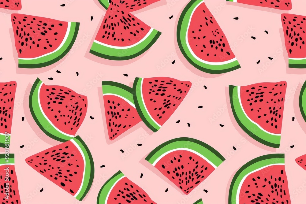 Hand-drawn seamless background with slices of watermelon. Beautiful simple AI generated image in 4K, unique. Hand-drawn seamless background with slices of watermelon. Beautiful simple AI generated image in 4K, unique.