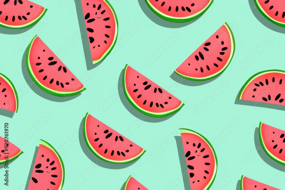 Seamless pattern with watermelon slices on a black background, flat vector illustration. For t-shirt prints and other uses.. Beautiful simple AI generated image in 4K, unique. Seamless pattern with watermelon slices on a black background, flat vector illustration. For t-shirt prints and other uses.. Beautiful simple AI generated image in 4K, unique.
