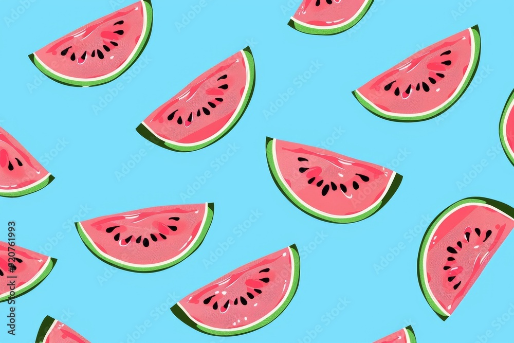 Hand-drawn seamless background with slices of watermelon. Beautiful simple AI generated image in 4K, unique. Hand-drawn seamless background with slices of watermelon. Beautiful simple AI generated image in 4K, unique.