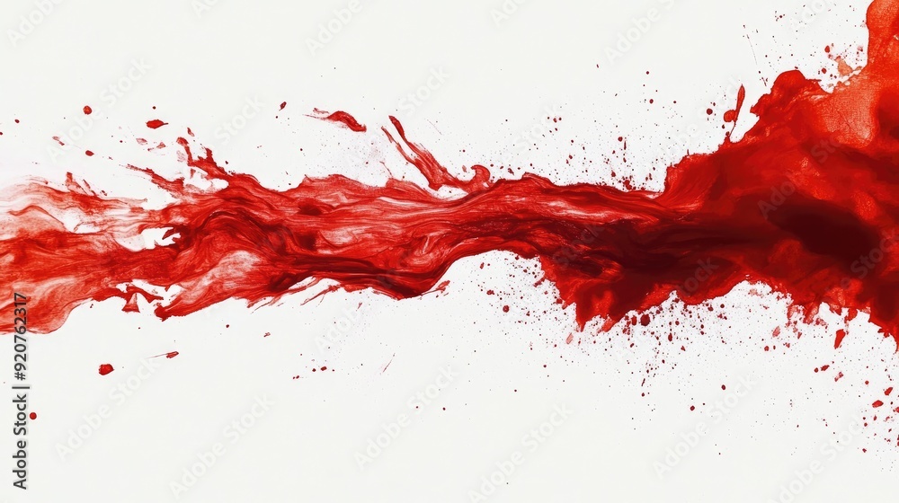 A dynamic splash of red paint on a white background, applied with a brush to create a bold and visually captivating design.