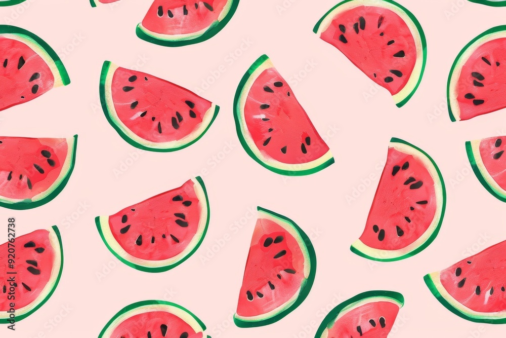 Seamless pattern with watermelon slices on a black background, flat vector illustration. For t-shirt prints and other uses.. Beautiful simple AI generated image in 4K, unique. Seamless pattern with watermelon slices on a black background, flat vector illustration. For t-shirt prints and other uses.. Beautiful simple AI generated image in 4K, unique.