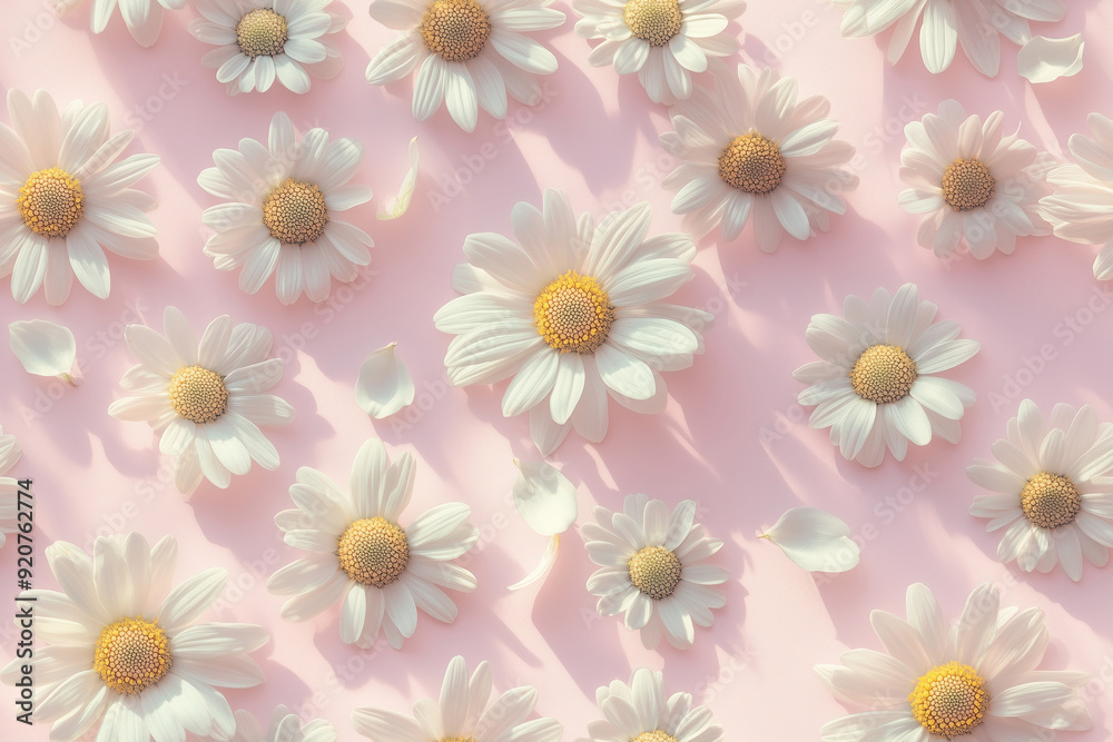 Seamless pattern photo daisy flowers on the pink background Seamless pattern photo daisy flowers on the pink background