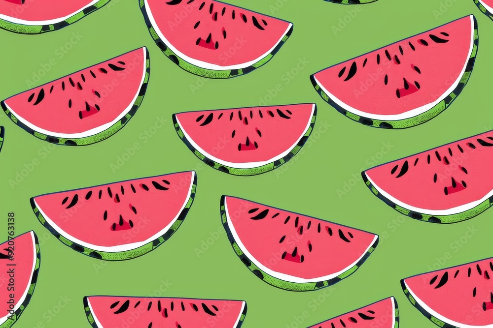 Hand-drawn seamless background with slices of watermelon. Beautiful simple AI generated image in 4K, unique. Hand-drawn seamless background with slices of watermelon. Beautiful simple AI generated image in 4K, unique.