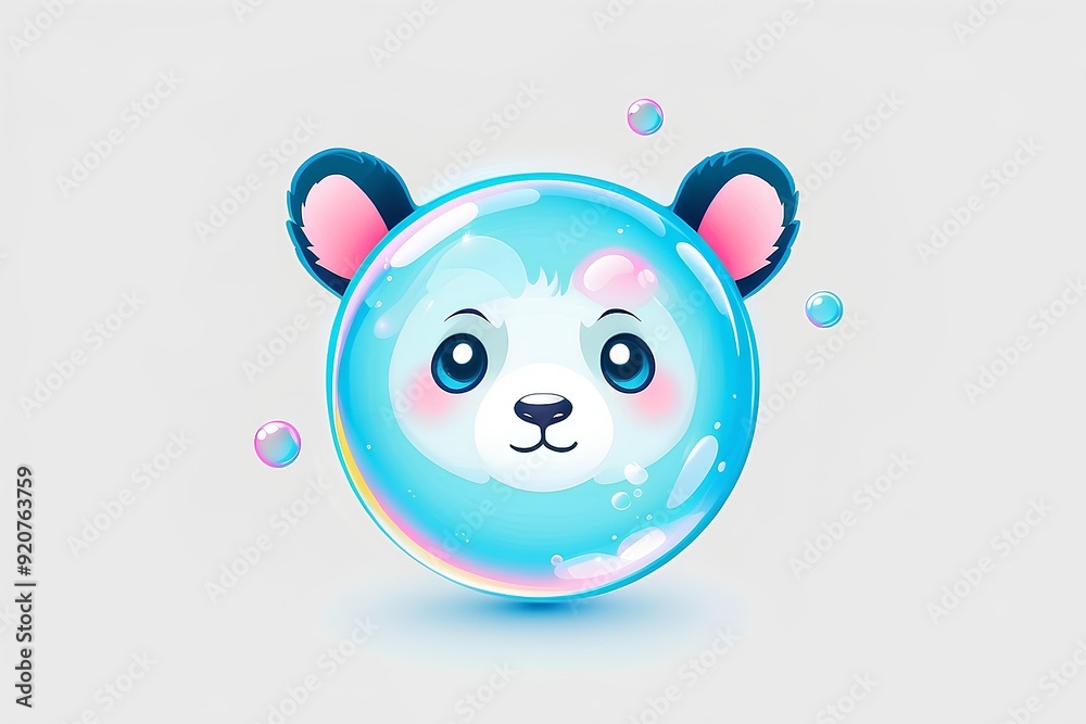 Fototapeta premium charming panda face with a happy expression inside a blue bubble, ideal for children’s illustrations, animal-themed designs, and playful character art for kids’ projects