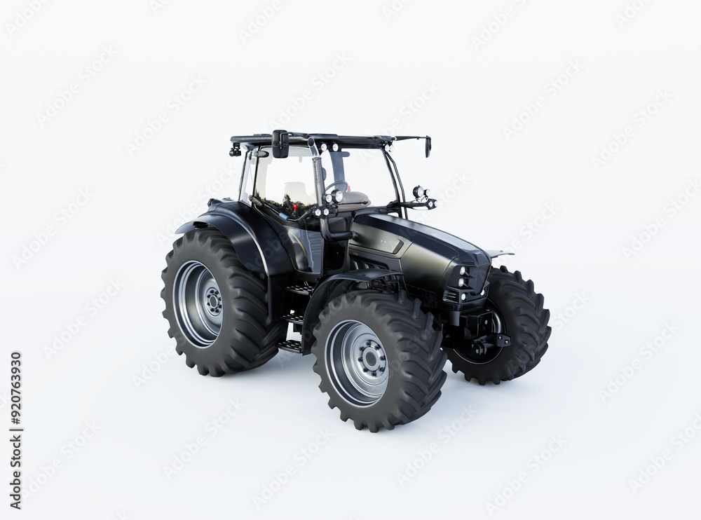 Obraz premium Black tractor 3d rendering illustration on white background with shadow