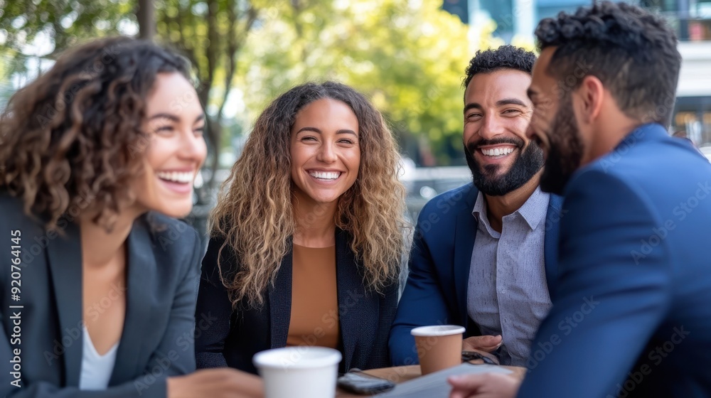 A group of colleagues is enjoying a light-hearted conversation and laughter at an outdoor cafe, exemplifying camaraderie, team spirit, and the importance of social connections in the workplace. A group of colleagues is enjoying a light-hearted conversation and laughter at an outdoor cafe, exemplifying camaraderie, team spirit, and the importance of social connections in the workplace.