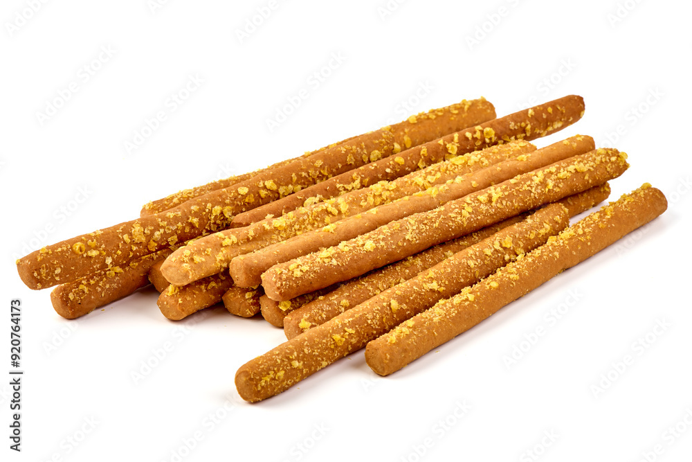 Crunchy bread sticks, cheese sticks, isolated on white background. High resolution image. Crunchy bread sticks, cheese sticks, isolated on white background. High resolution image.
