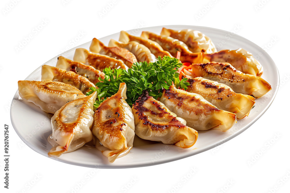 Gyoza with garnish, Japanese food Gyoza with garnish, Japanese food